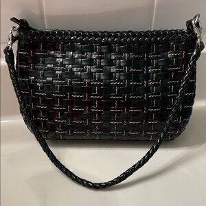 Elliott Lucca Black Leather Woven Shoulder Bag